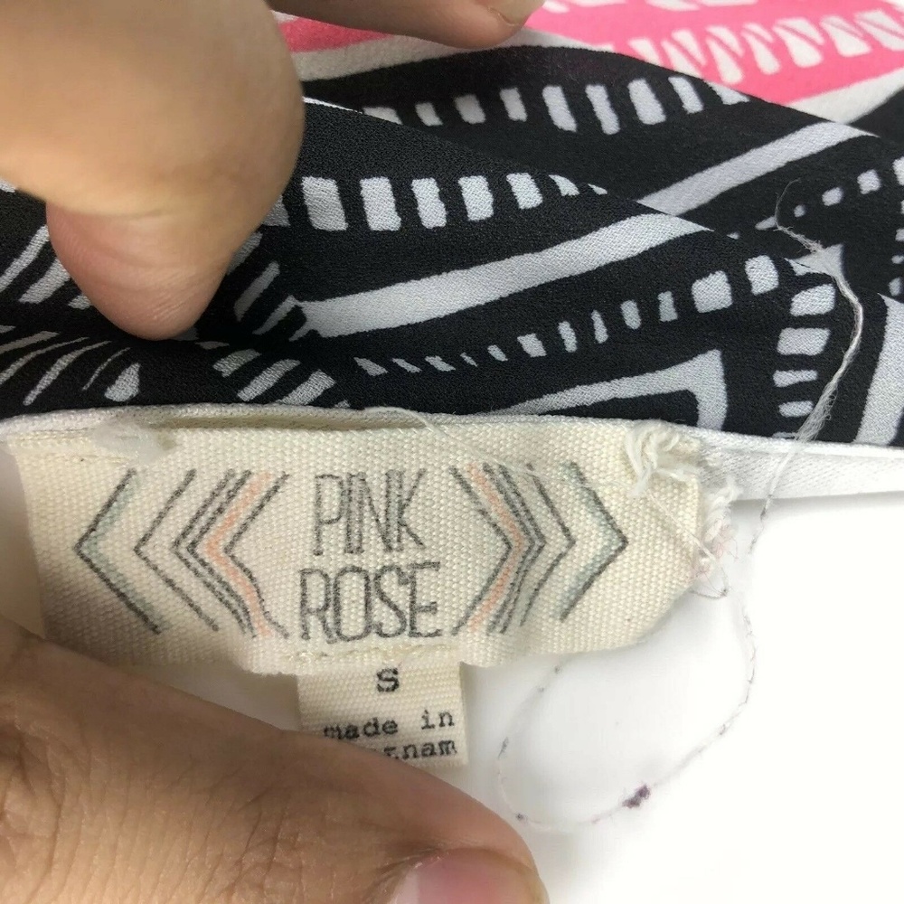 Pink Rose Women's Small Black Pink White Blouse - Picture 7 of 7
